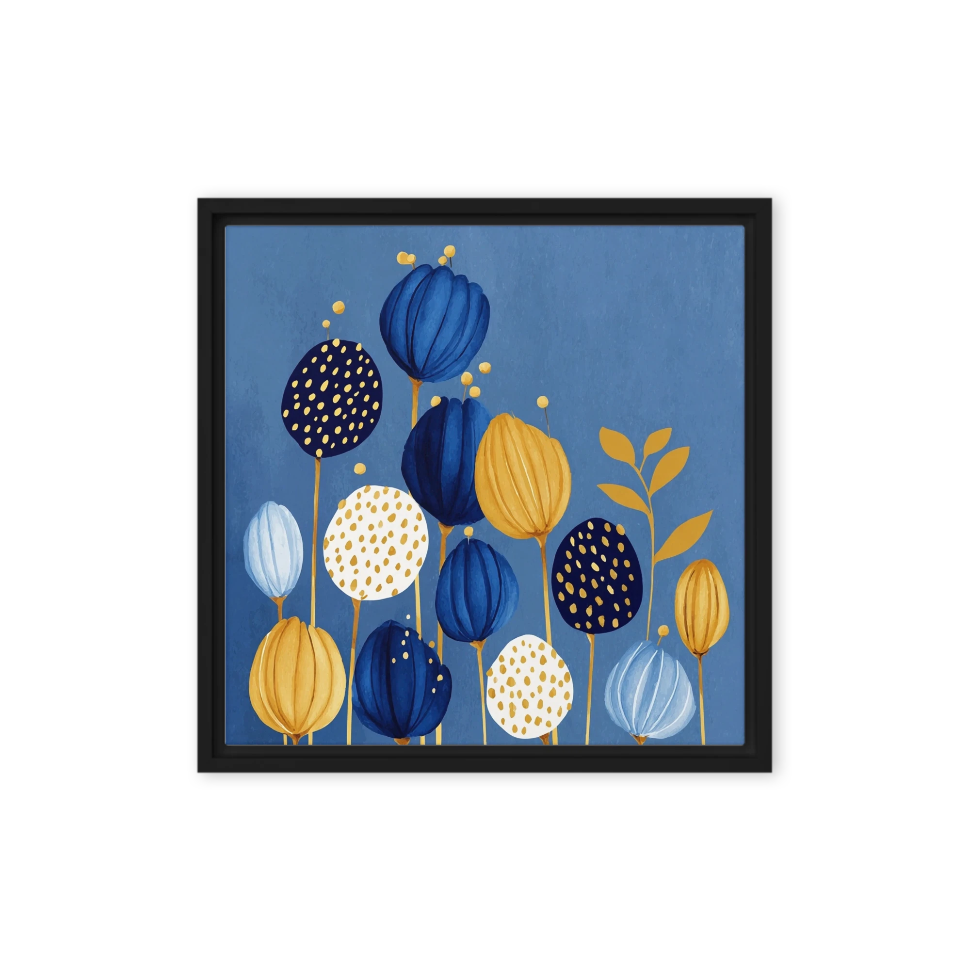 Golden Blooms on Blue
