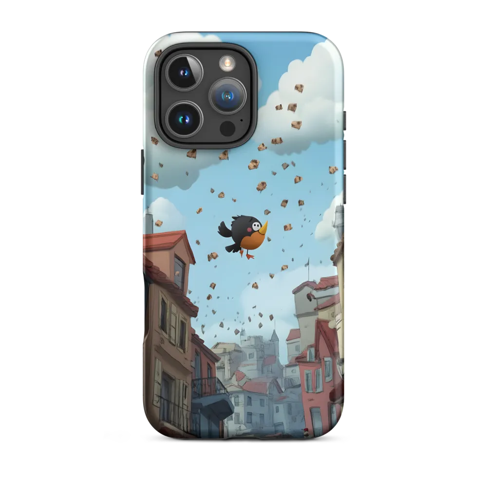Cartoon Bird Over City | Phone Case