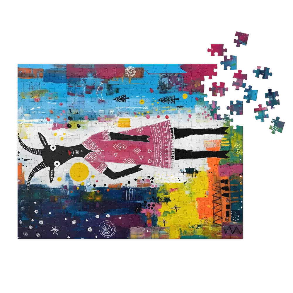 Whimsical Goat in Pink Dress
