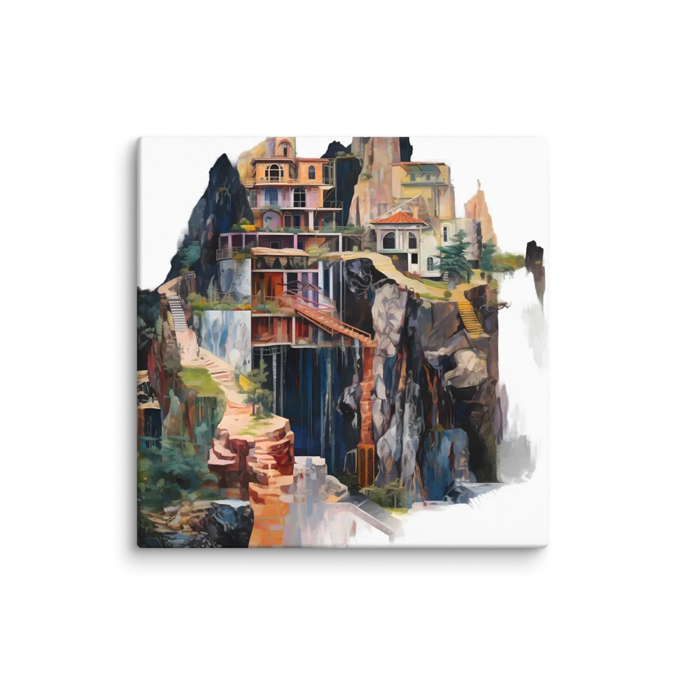 Painterly Surreal Cliffside Citadel 
 Canvas | 32″x 32″