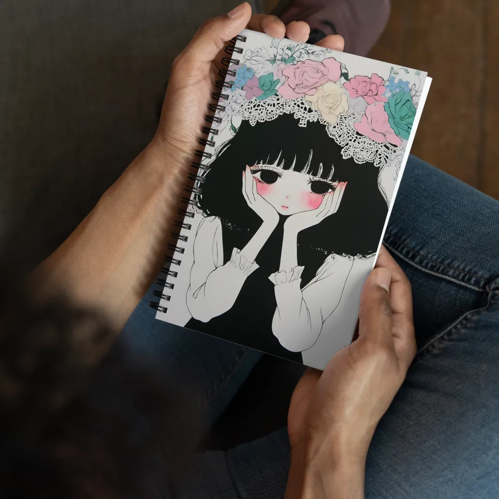 Pensive Gaze, Floral Crown 
 Spiral Notebook | 140 pages