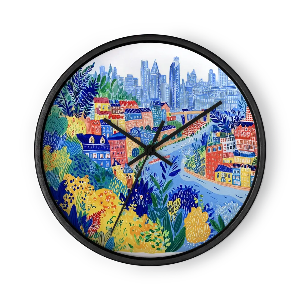 Hillside Cityscape by the River | Wall Clock