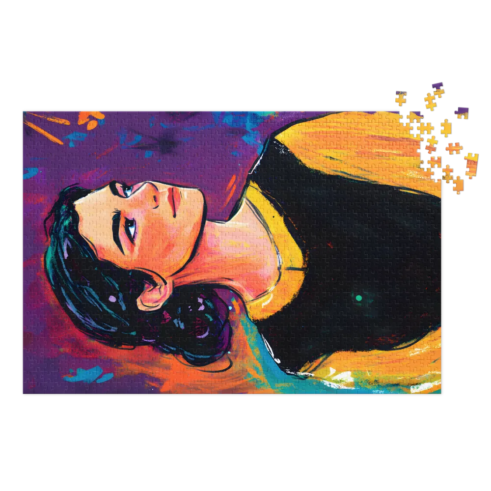 Contemplative Portrait in Vibrant Hues 
 Jigsaw Puzzle in Tin Box