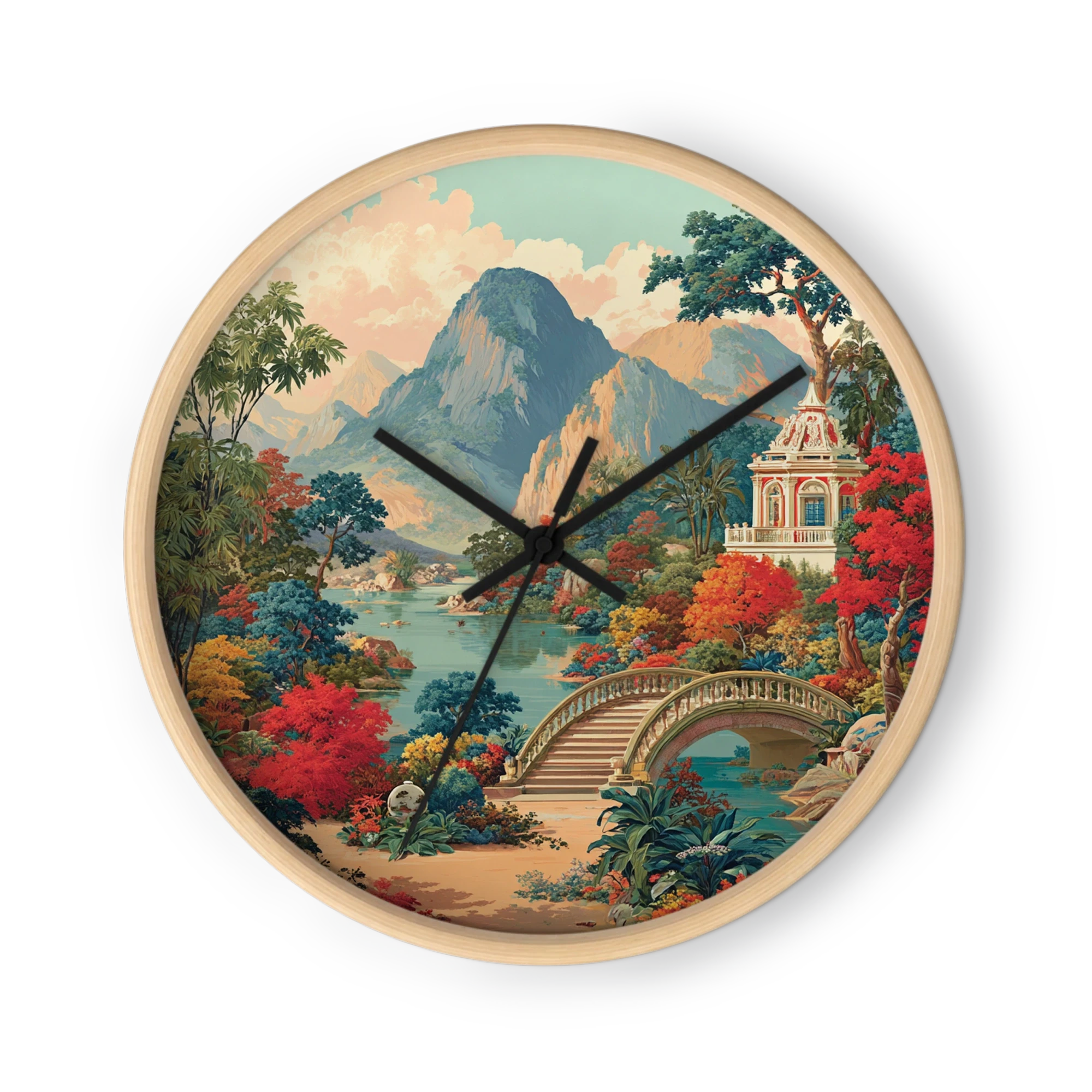 Chinoiserie Woodblock Revival Clocks — Peony Red And Jade