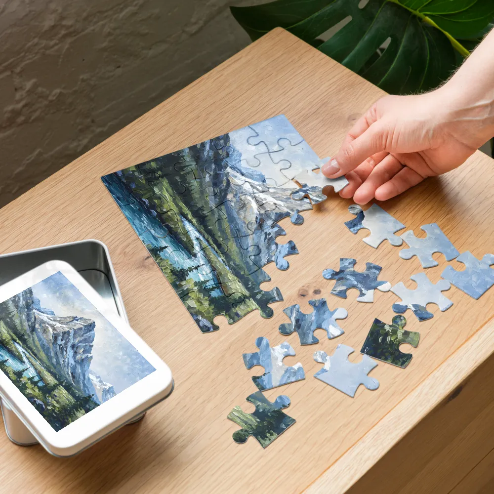 Alpine River Flow 
 Jigsaw Puzzle in Tin Box