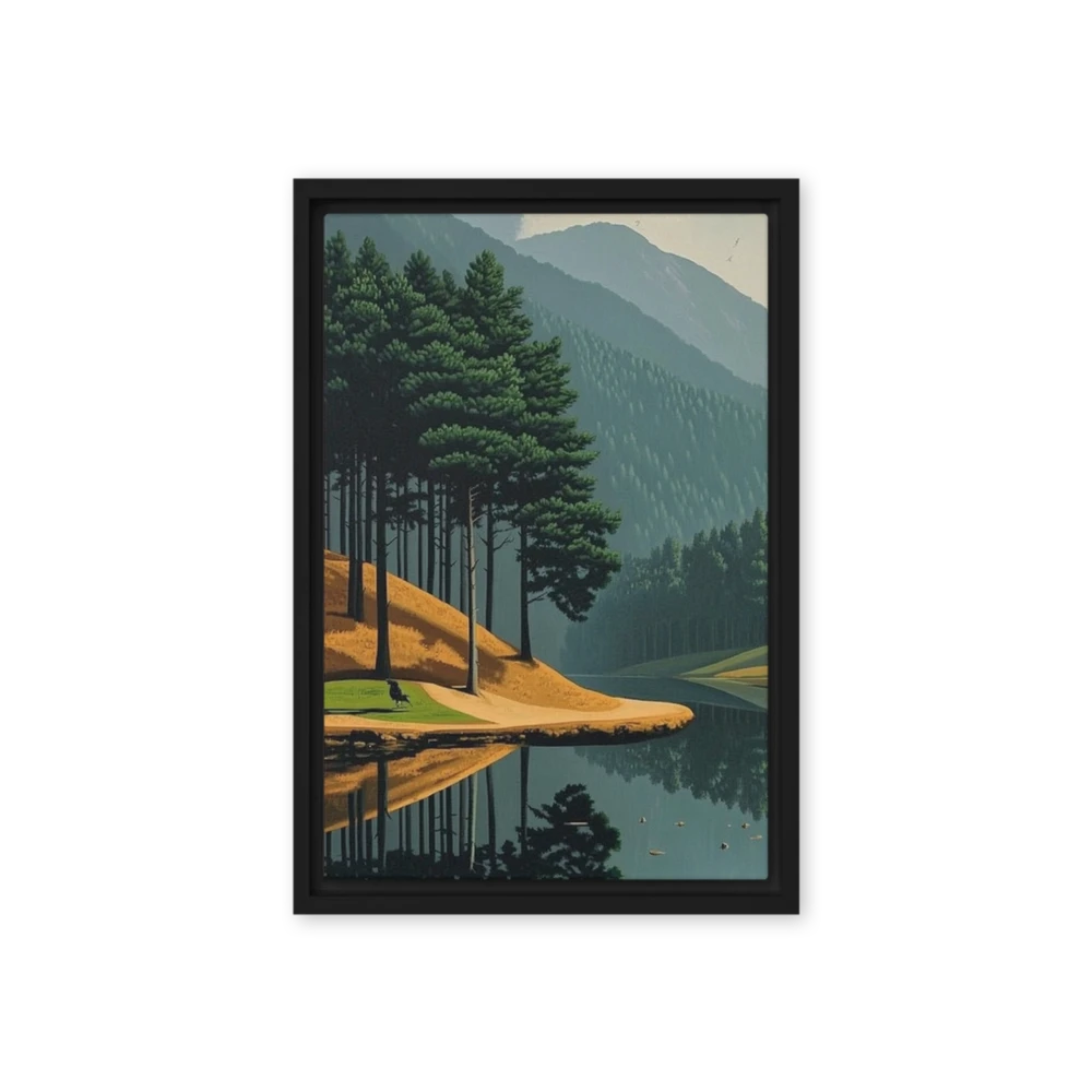 Serene Pine Forest Lake Reflection | Art Print