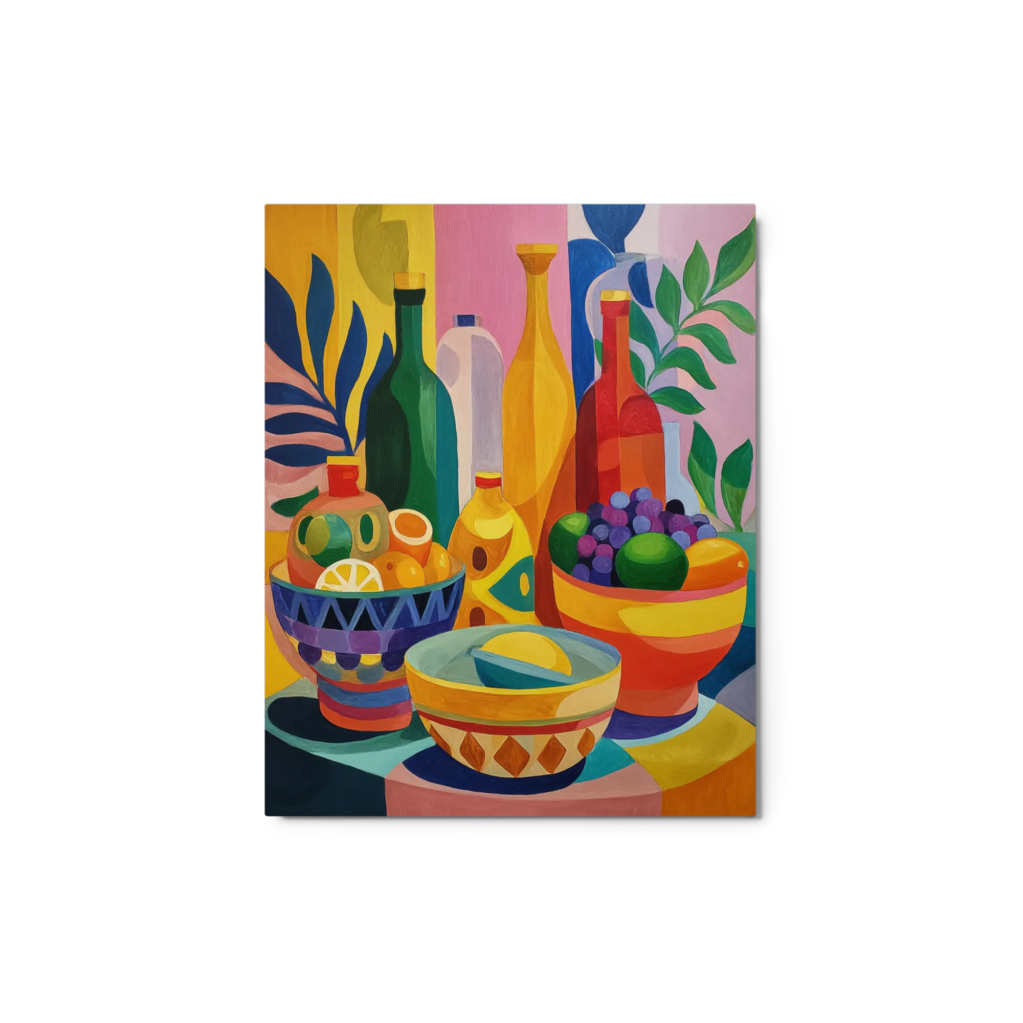 Cubist Still Life with Fruit and Bottles