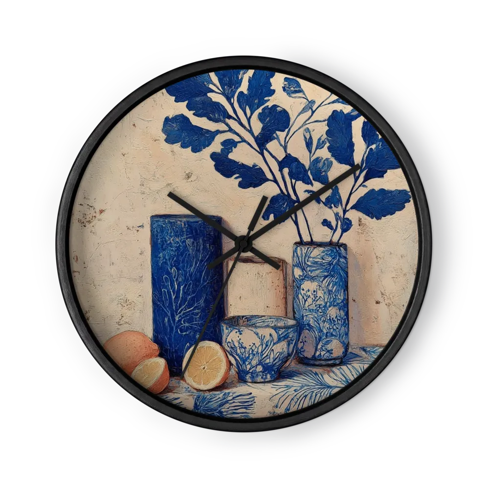 Cobalt Glaze Post-Impressionism Wall Clocks — Blue Jugs, Orange Fruit
