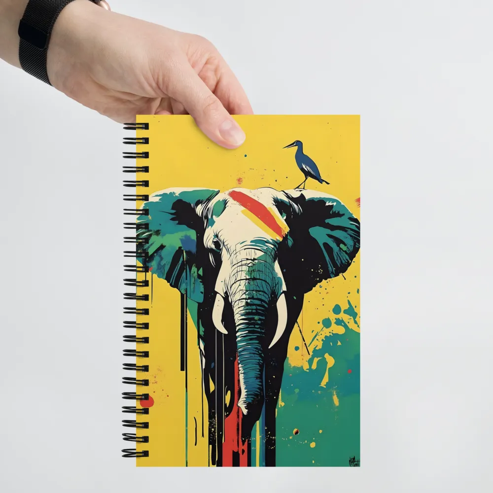 Pop Art Elephant with Bird 
 Spiral Notebook | 140 pages