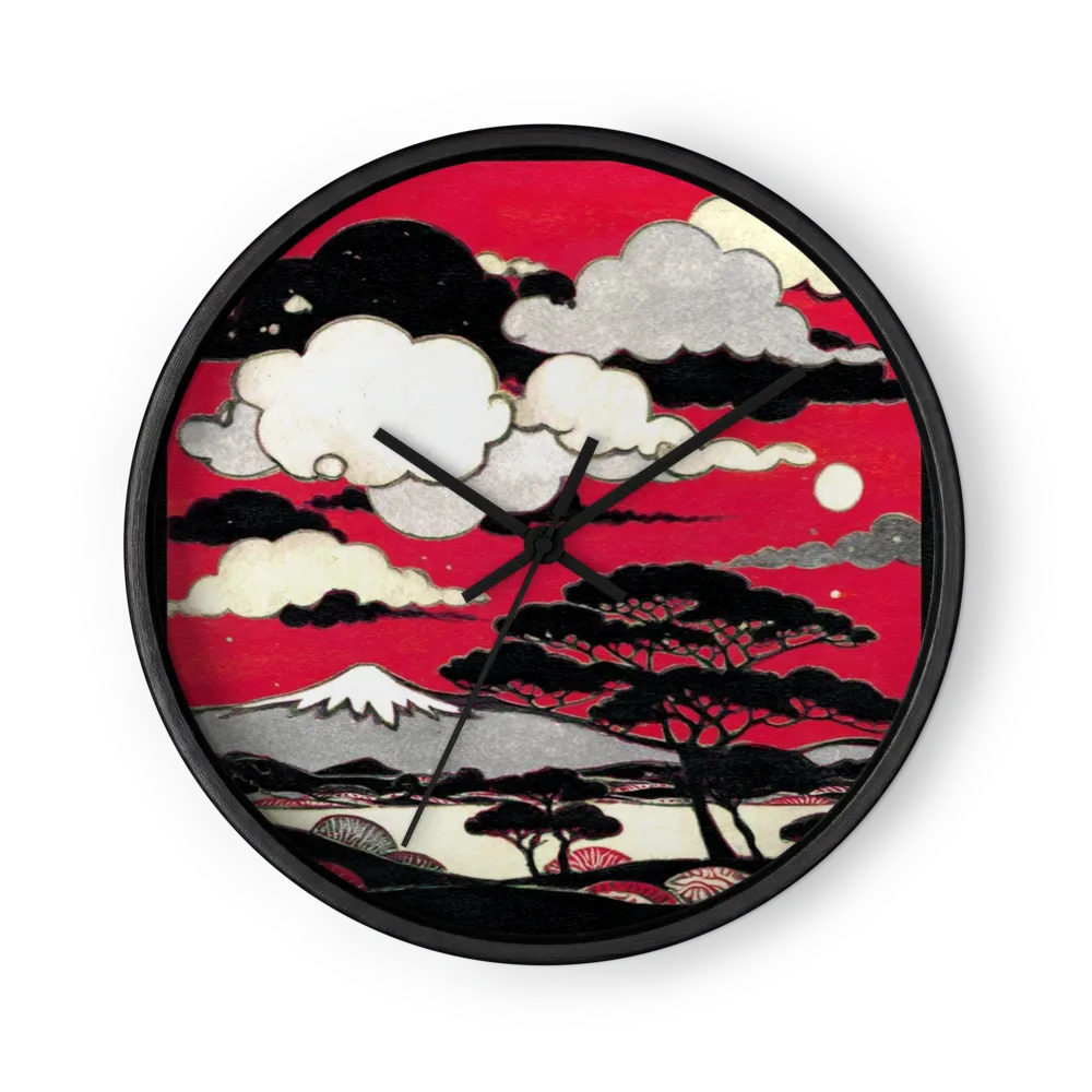 Crimson Sky over Mount Fuji | Wall Clock