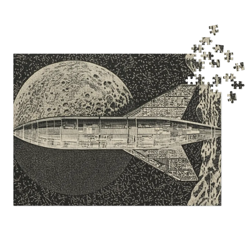 Rocket Against Moon in Space