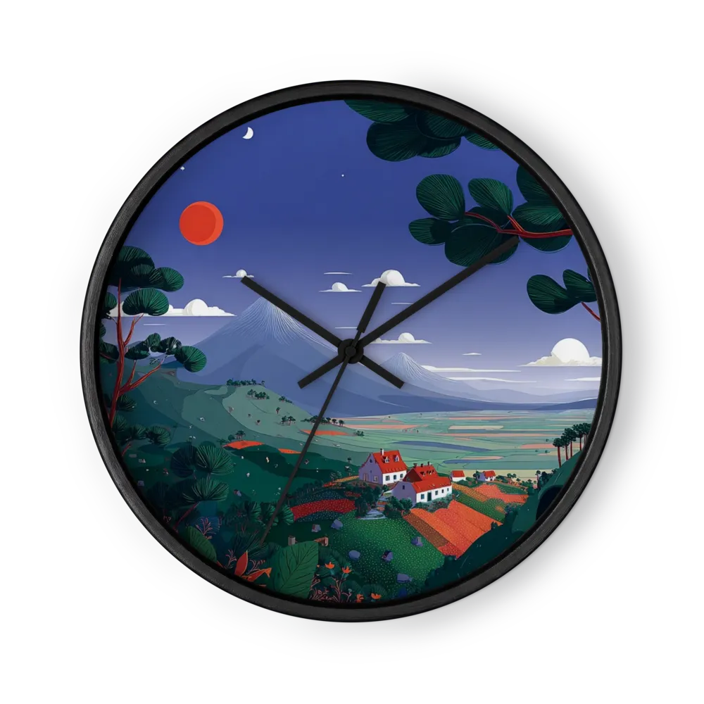 Mount Fuji and Village at Dusk | Wall Clock