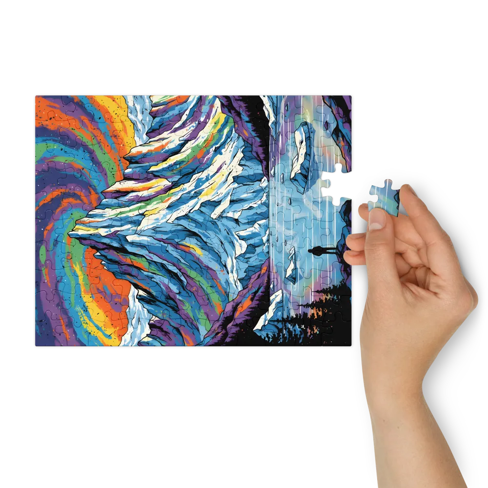 Psychedelic Mountain Aurora 
 Jigsaw Puzzle in Tin Box