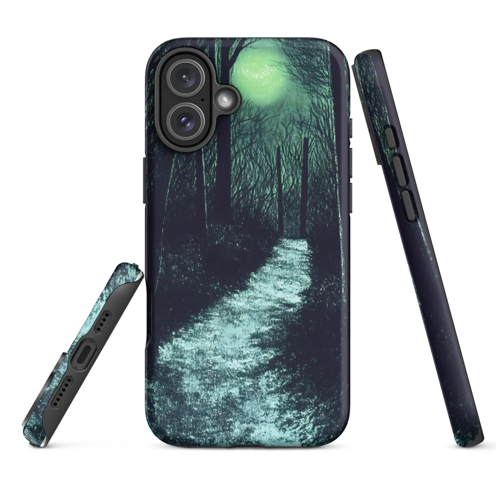 Surreal Forest Path with Green Moon