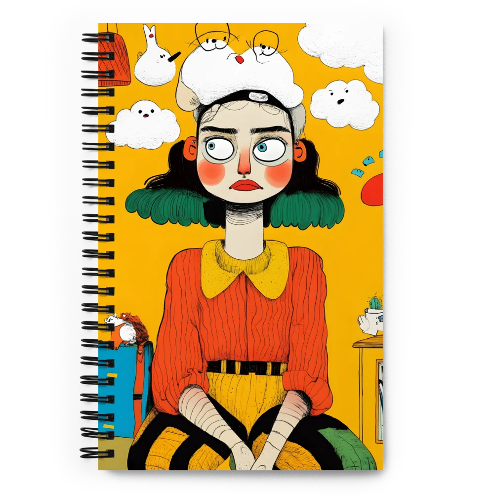 Pensive Girl with Cat Hat 
 Spiral Notebook | 140 pages