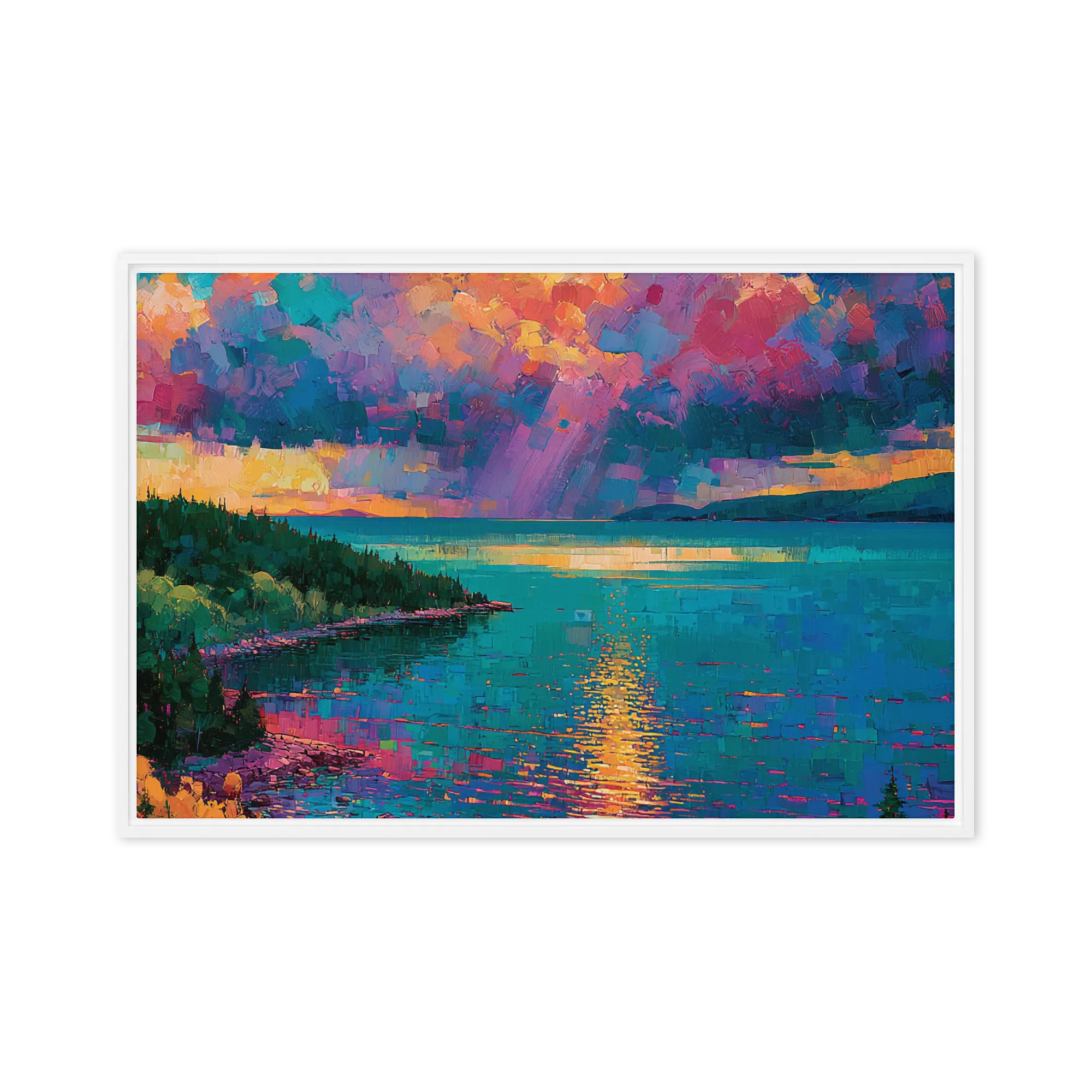 Sunset Over the Lake 
 Canvas with Black Frame