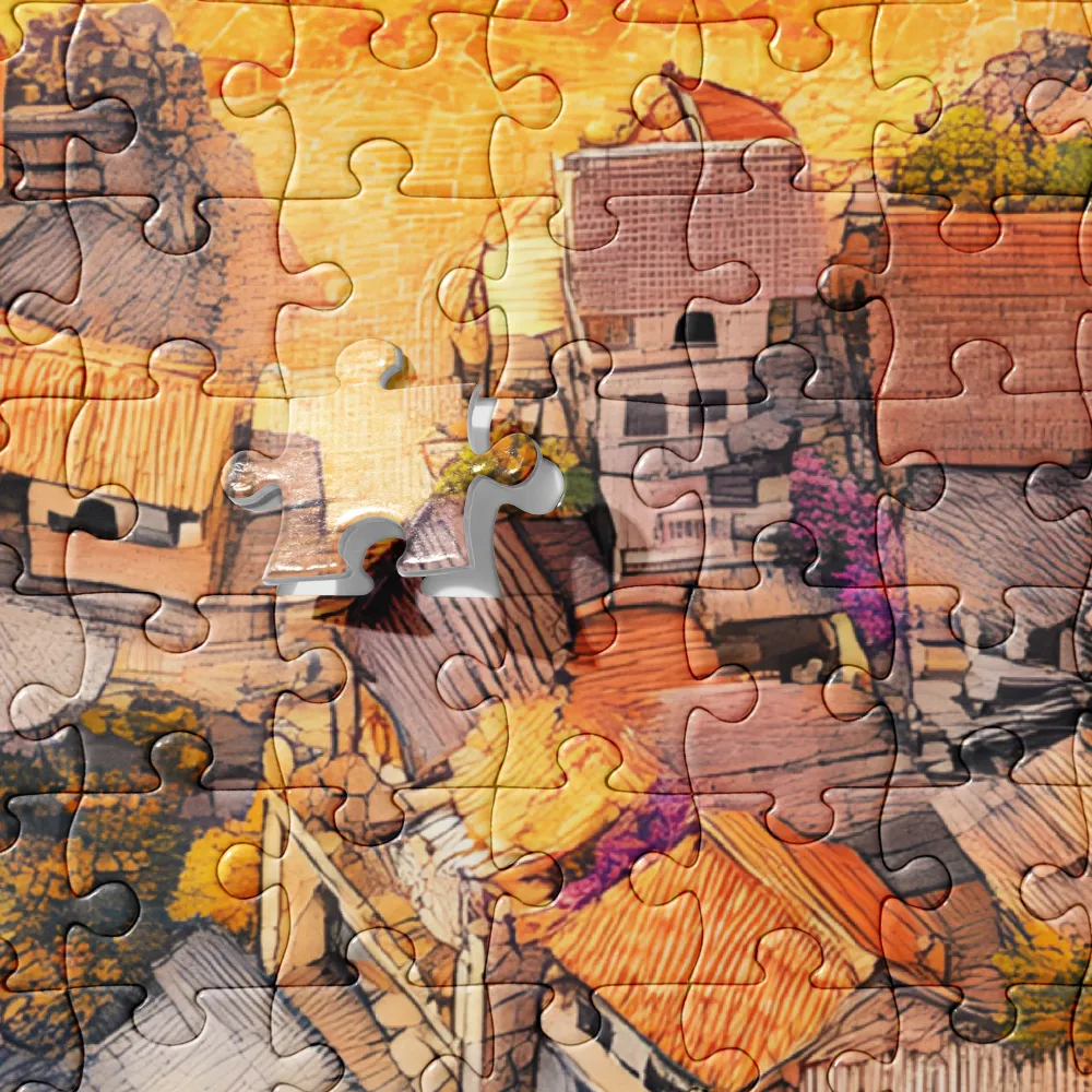 Mosaic Coastal Village 
 Jigsaw Puzzle