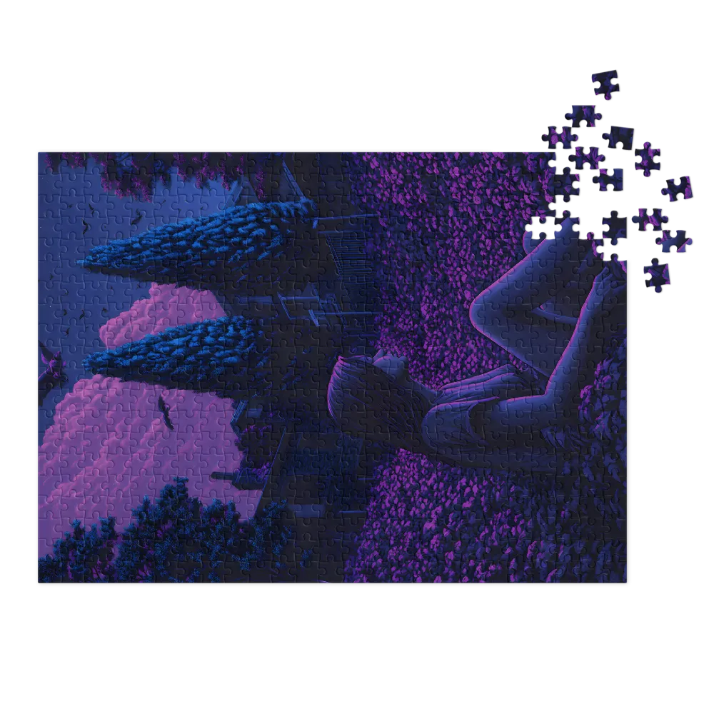 Surreal Digital Painting of Girl in Purple Flowers