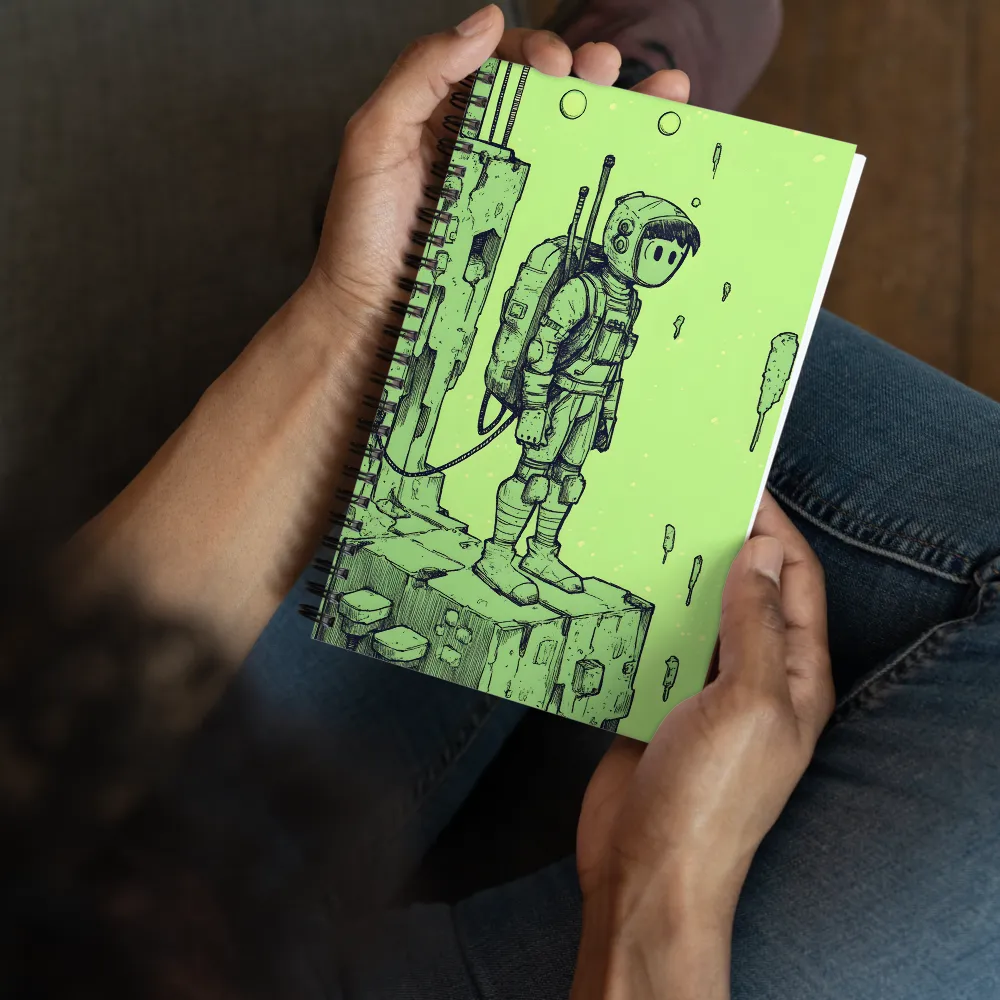 Solitary Astronaut in Lime Green Cosmos 
 Spiral Notebook | 140 pages