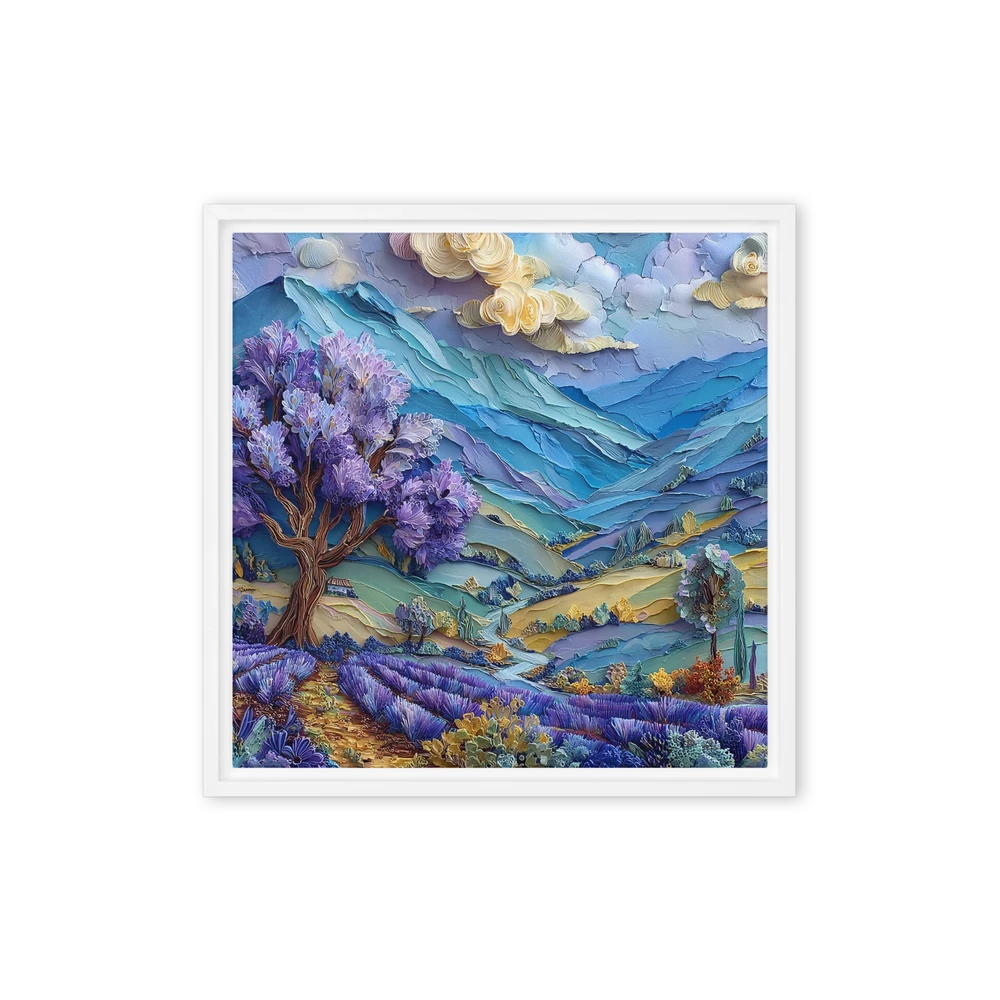 Lavender Fields Under Blue Mountains | Art Print