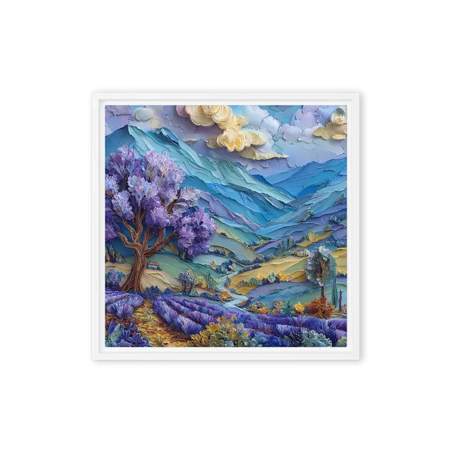 Lavender Fields Under Blue Mountains | Art Print