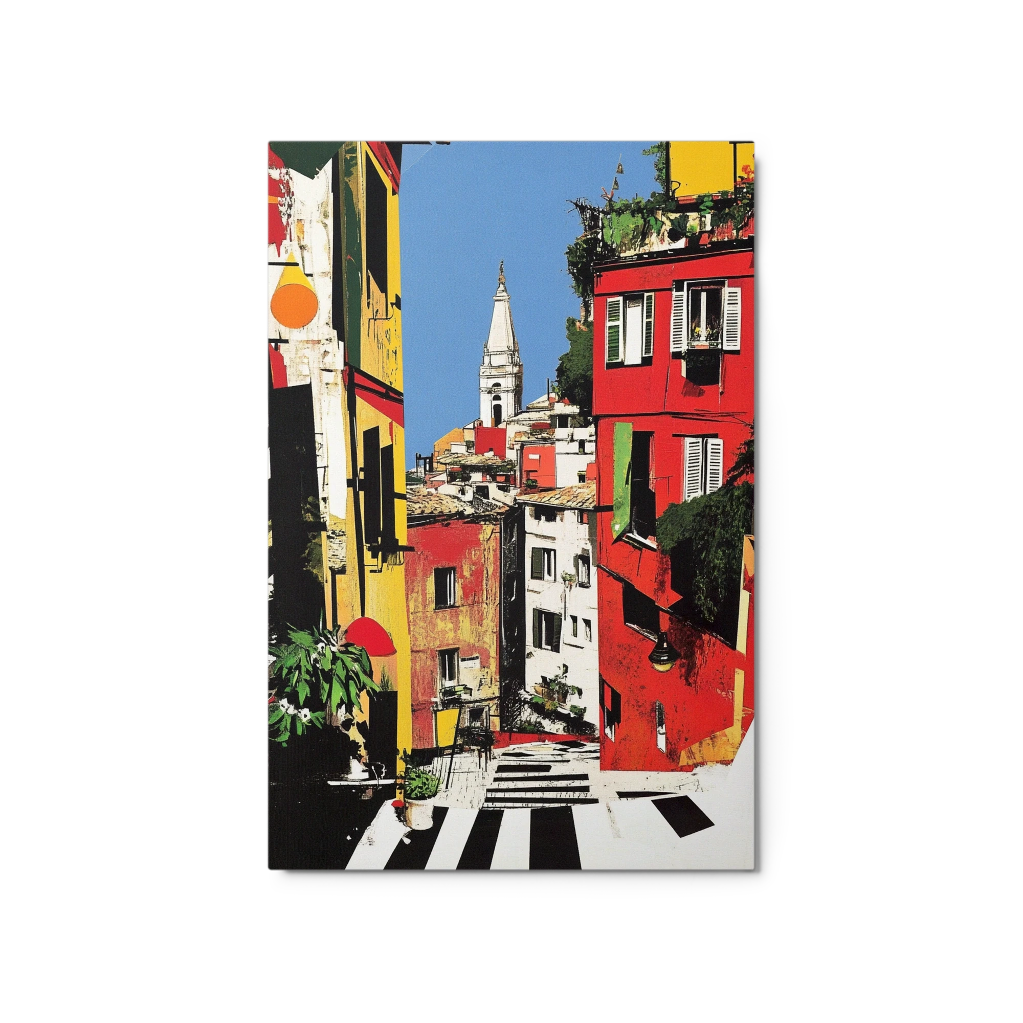 Vibrant Cityscape in Red and Yellow
