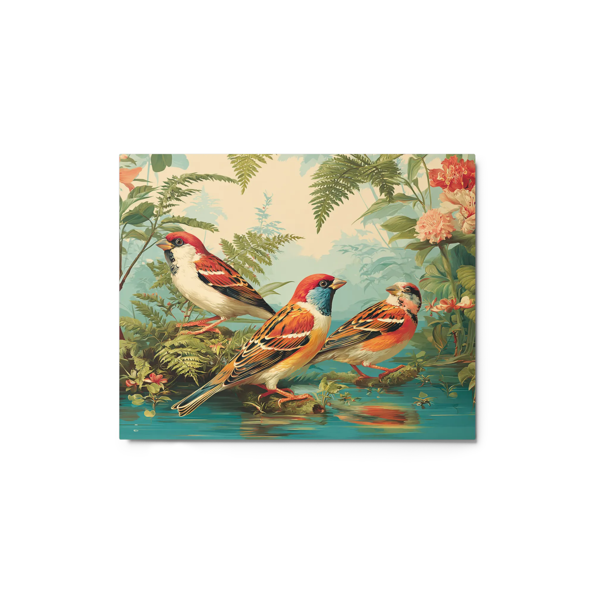 Riverside Songbirds 
 Canvas with White Frame
