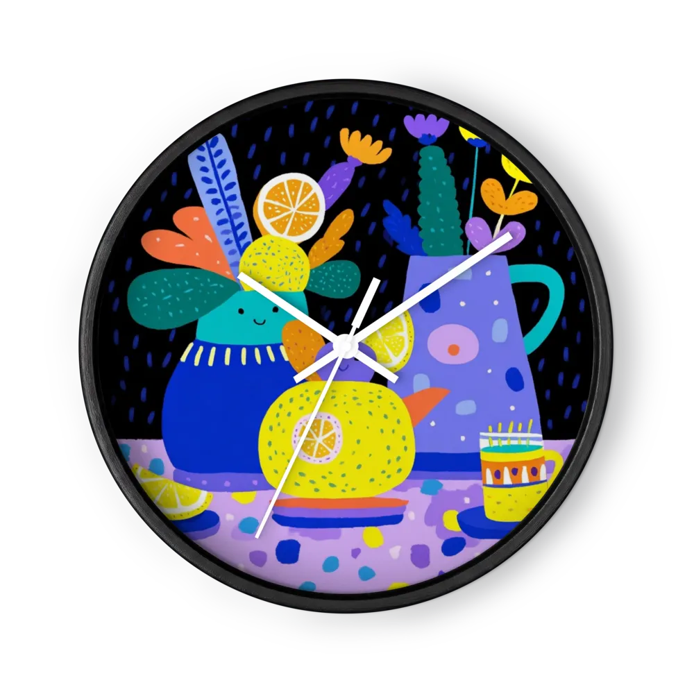 Playful Grain Neo-Folk Wall Clocks — Cobalt, Lemon, Violet