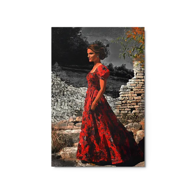 Woman in Red at Ruins | Art Print