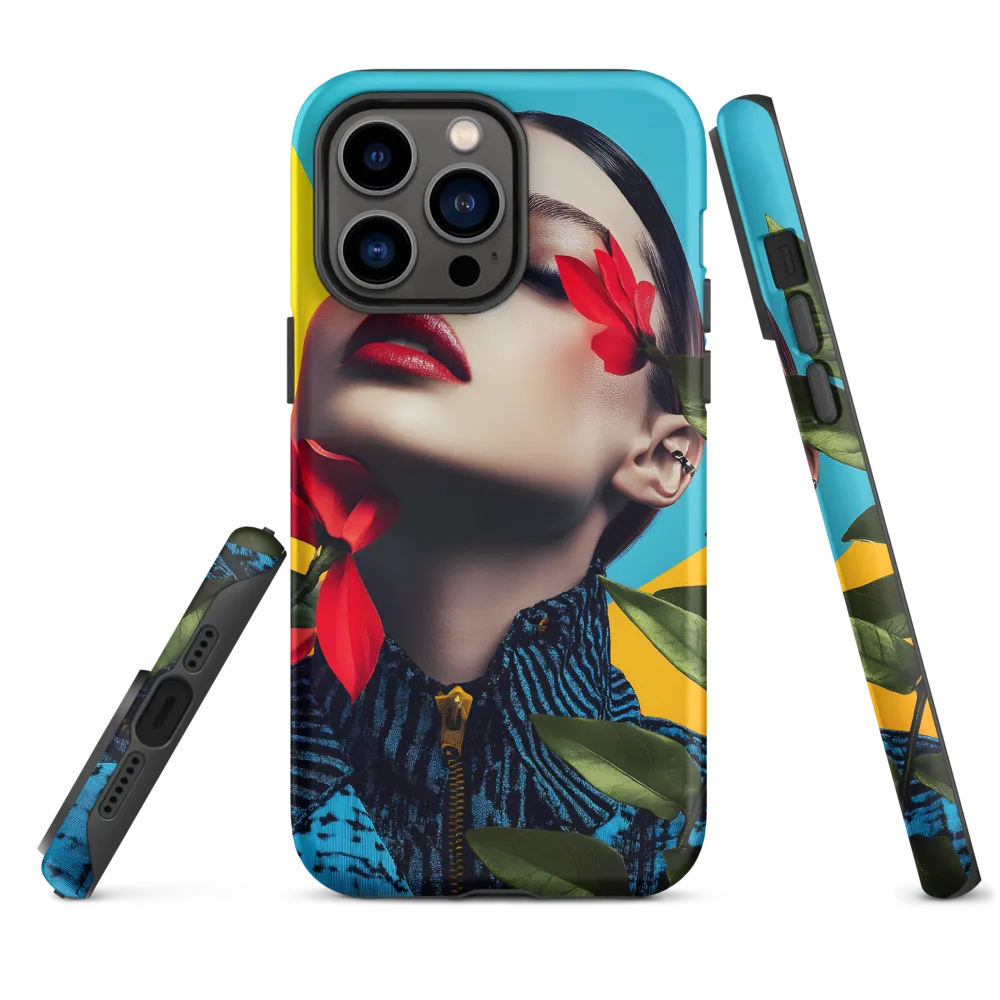 Bold Makeup Portrait with Flowers | Phone Case