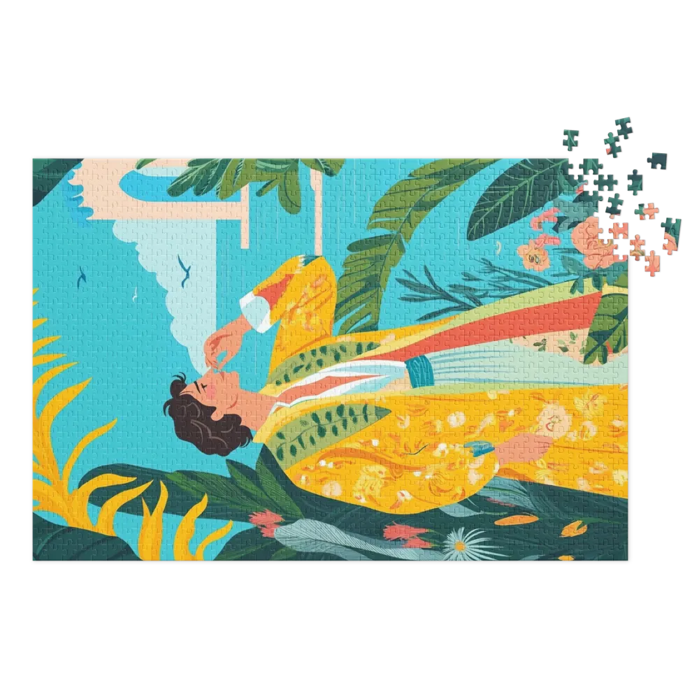 Art Nouveau Tropical Vista 
 Jigsaw Puzzle in Tin Box