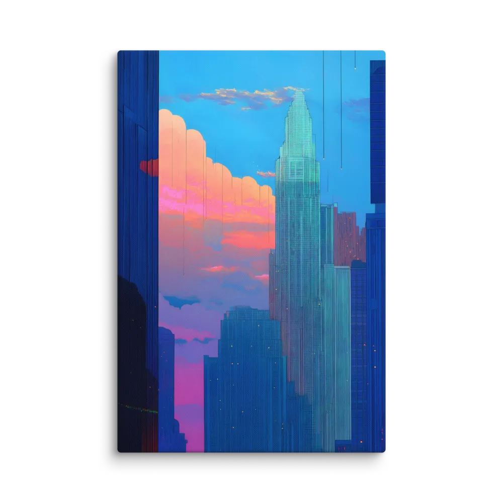 Retro-Futuristic Cityscape at Dusk 
 Canvas | 40″x 60″