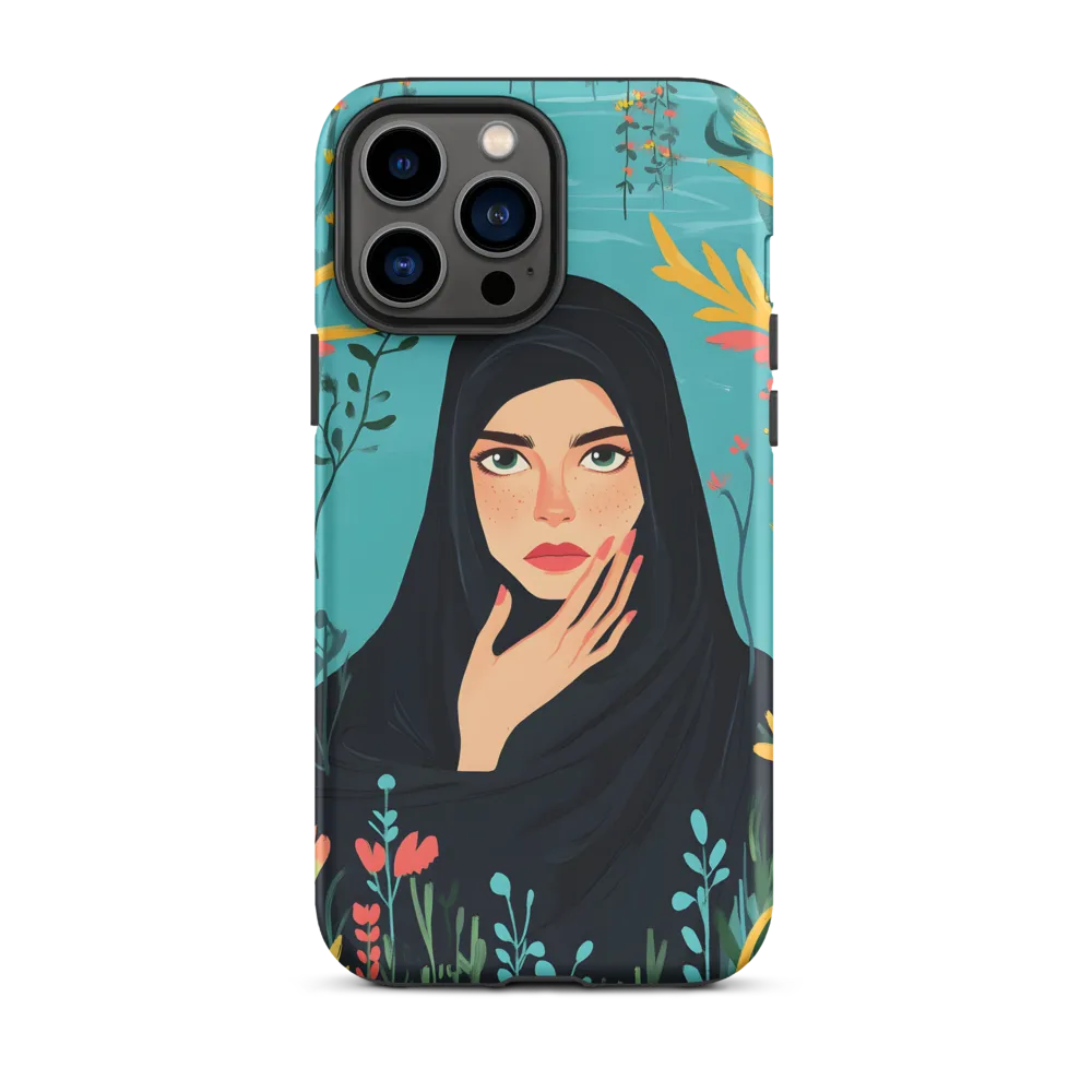 Woman in Hijab with Floral Elements | Phone Case