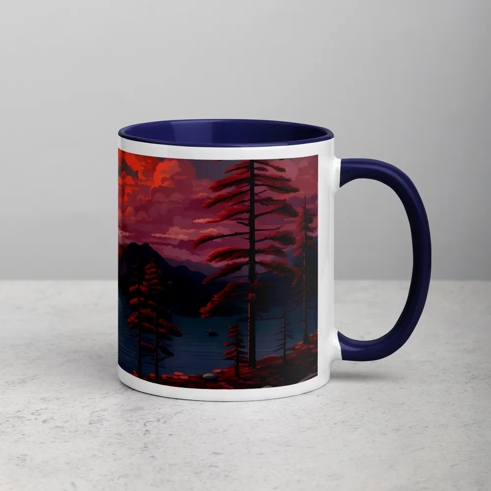 Crimson Sunset Over Lake 
 Mug with Black inside