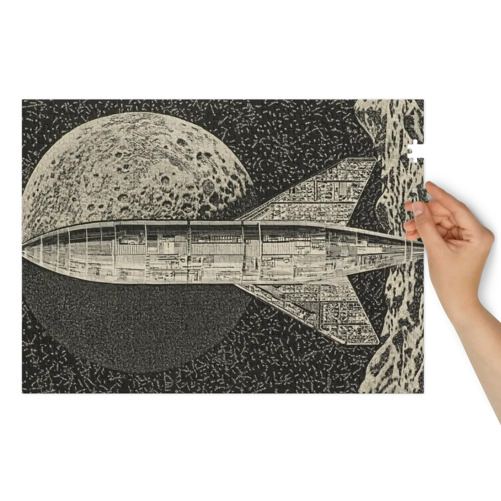 Rocket Against Moon in Space | Jigsaw Puzzle (252/520 pieces)