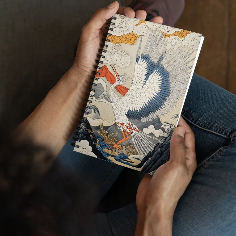 Soaring Crane in Ukiyo-e Landscape 
 Spiral Notebook | 140 pages