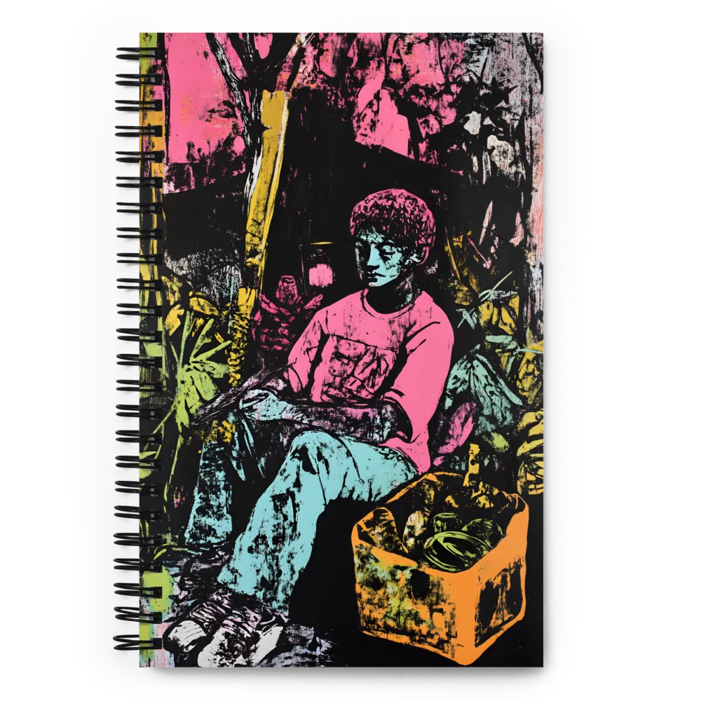 Pensive Figure in Neon Jungle 
 Spiral Notebook | 140 pages