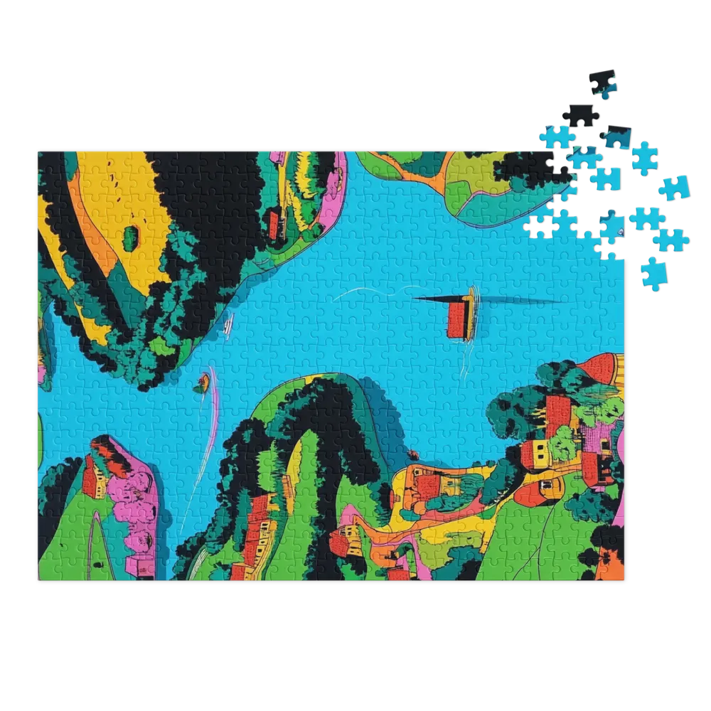 Vibrant Pop Art Landscape with River
