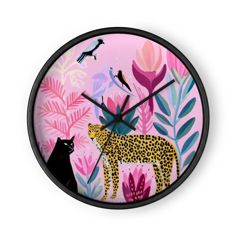 Pink Jungle Leopard and Panther | Wall Clock