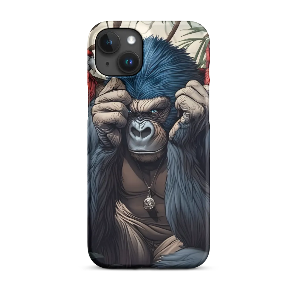 Blue-Furred Gorilla with Red Parrots | Phone Case