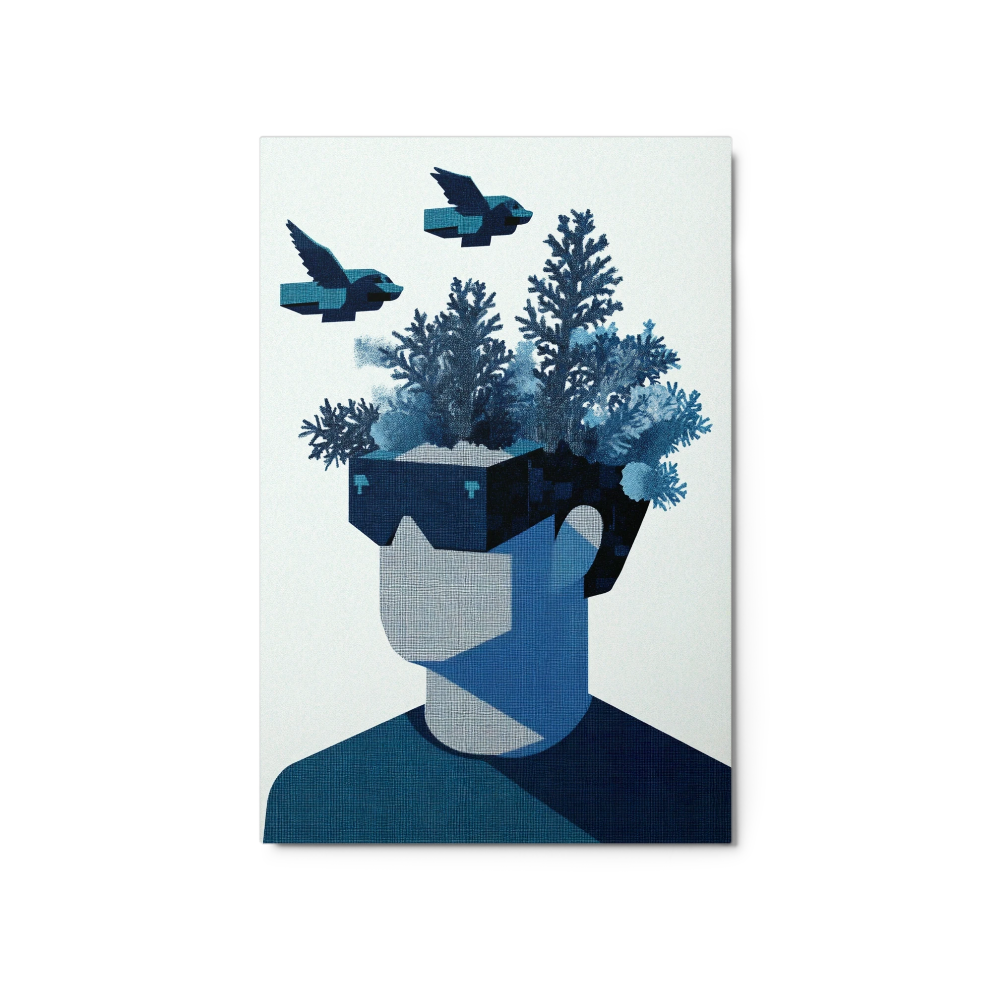 Person with VR Glasses and Nature Elements