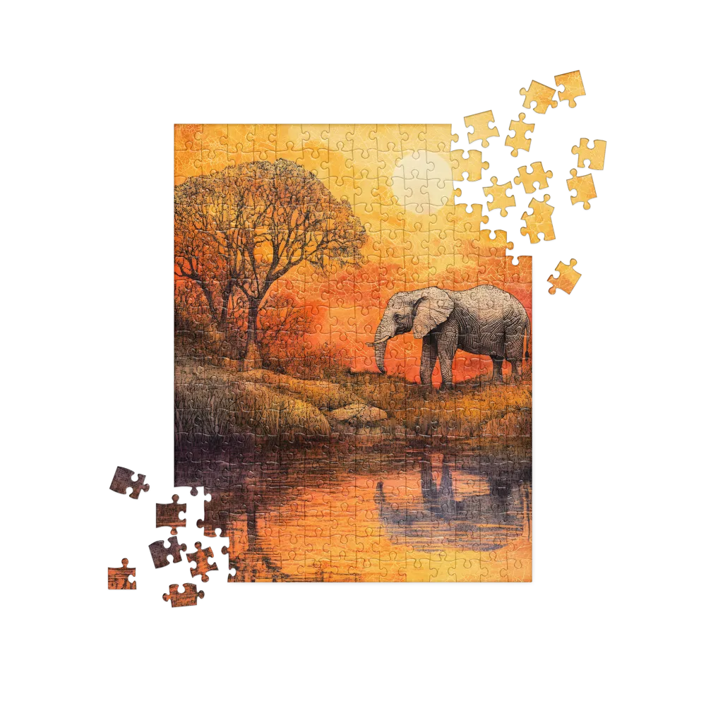 Golden Savannah Elephants 
 Jigsaw Puzzle