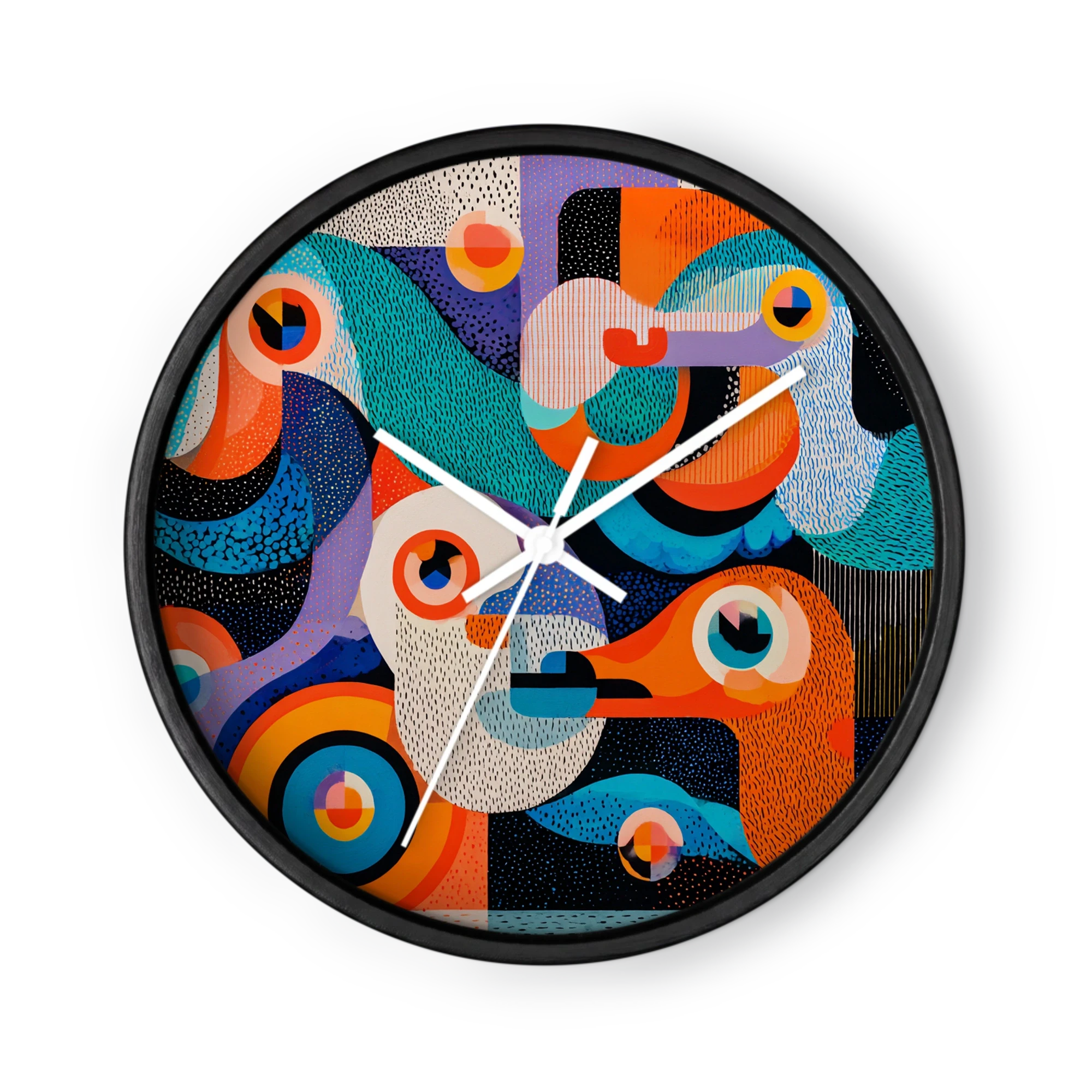 Hypnotic Neo-Folk Abstraction Wall Clocks — Staring Eyes, Dotted Texture