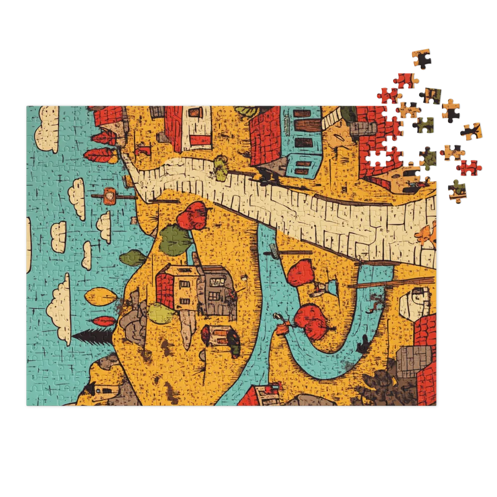 Whimsical Village Landscape Illustration