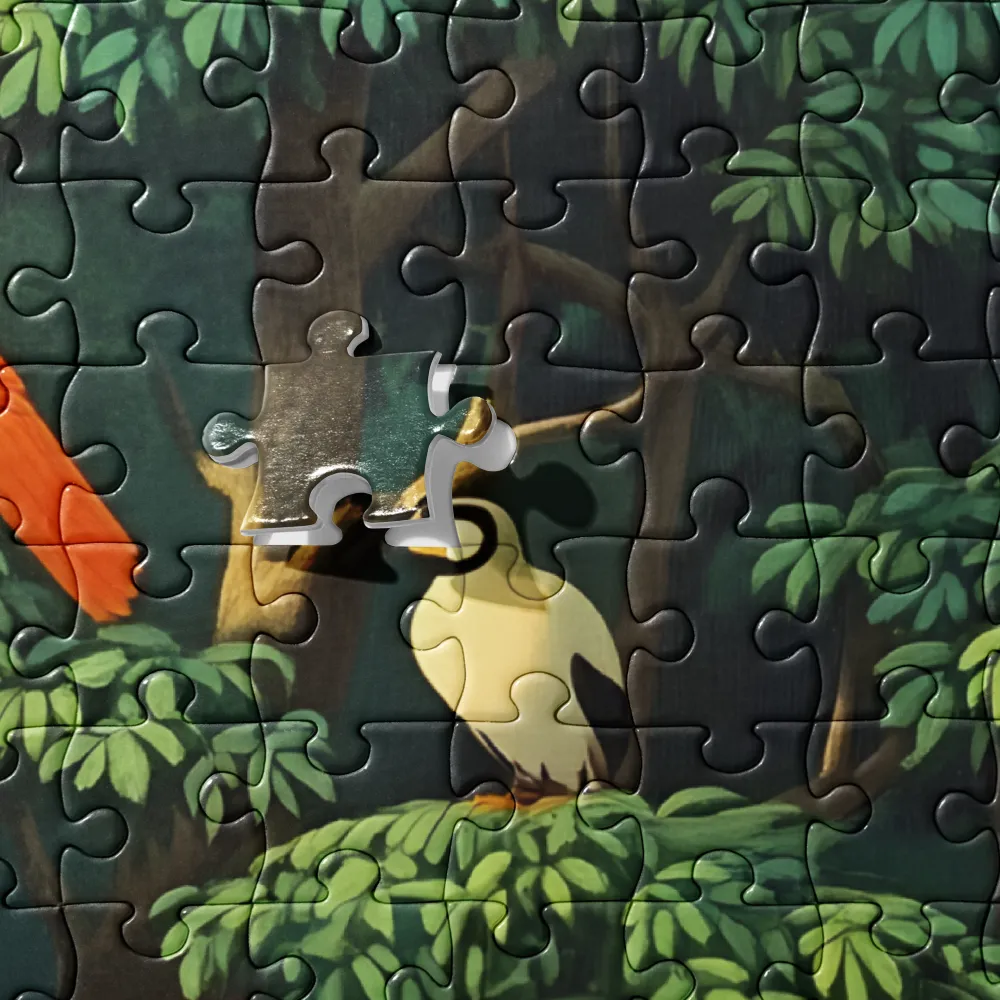 Stylized Birds in Lush Forest 
 Jigsaw Puzzle in Tin Box
