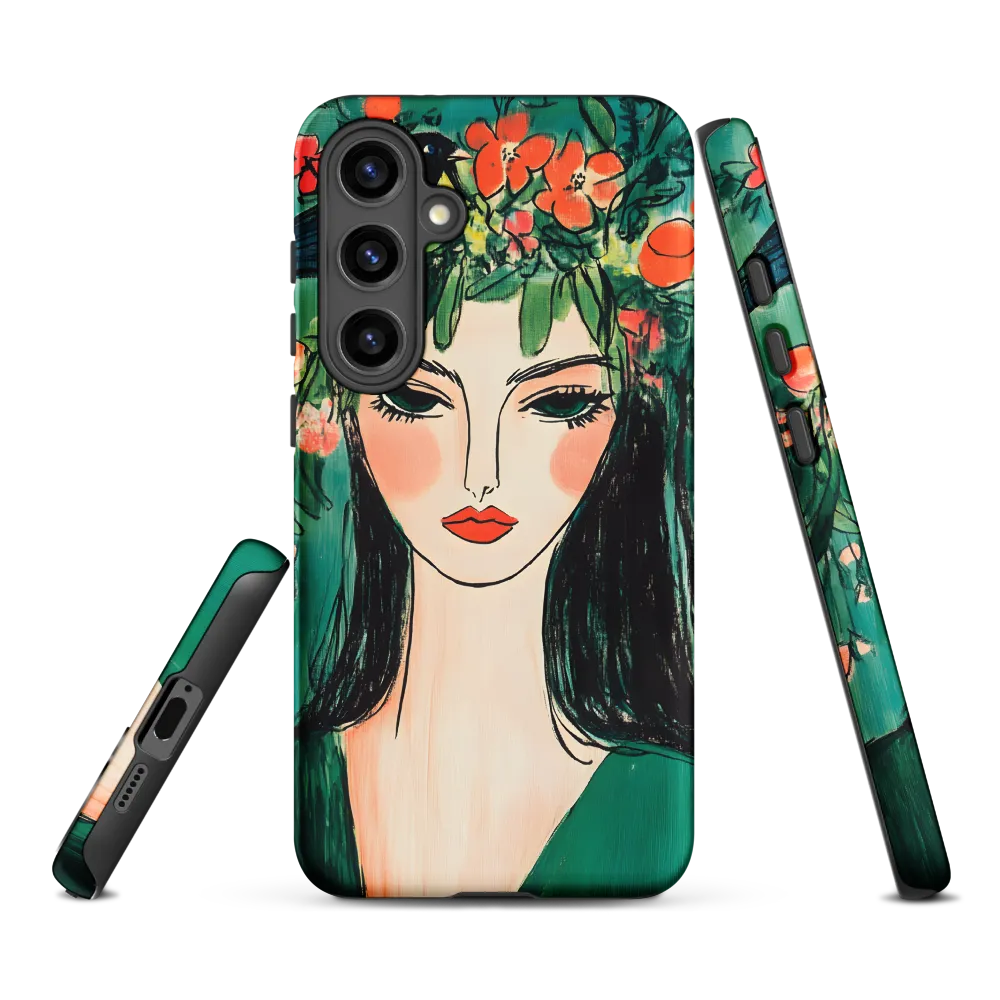 Woman with Floral Crown and Bird | Phone Case