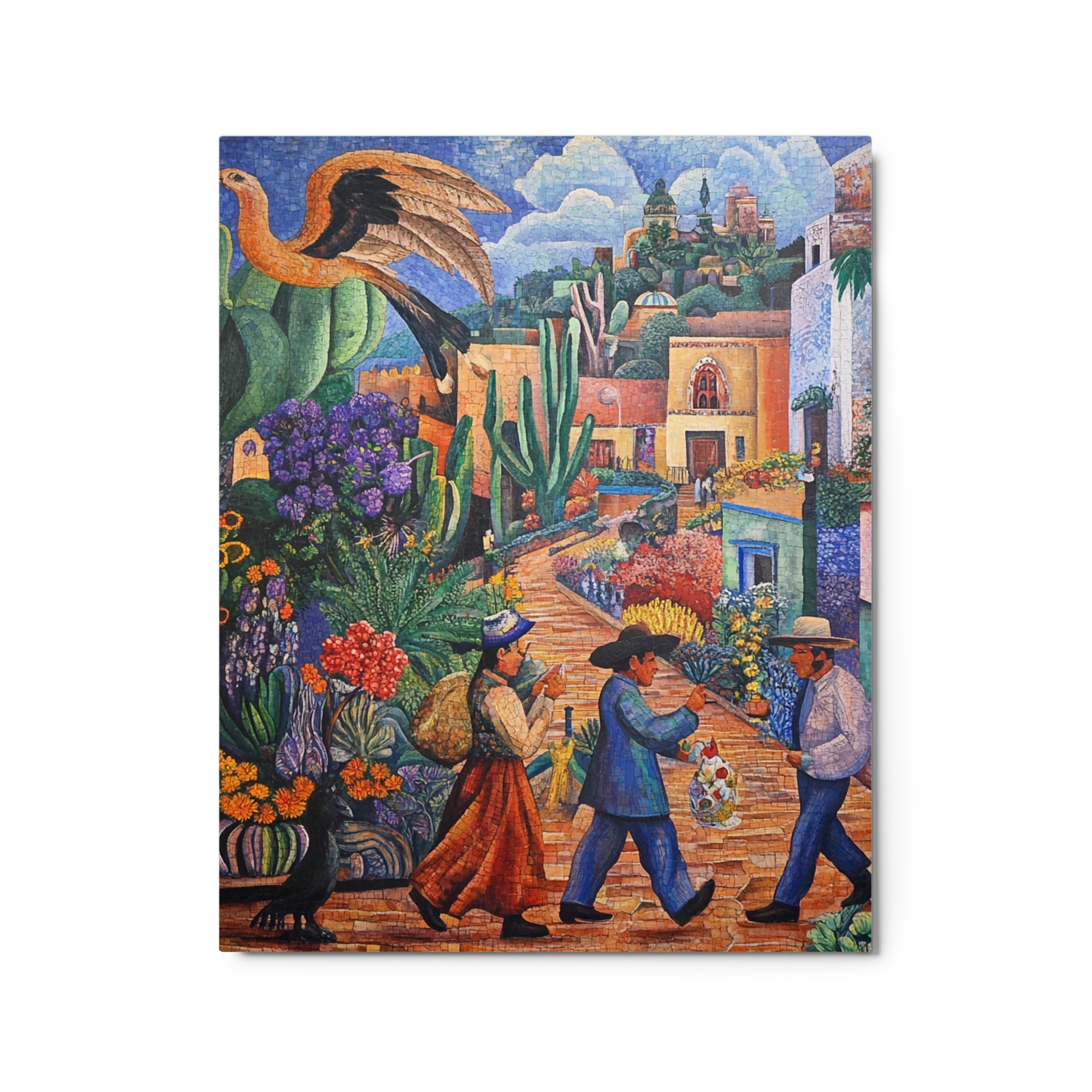 Vibrant Mosaic Village Scene