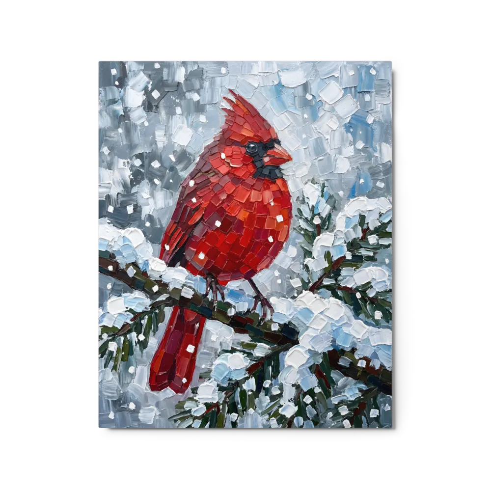 Winter Cardinal Impasto 
 Canvas with Brown Frame