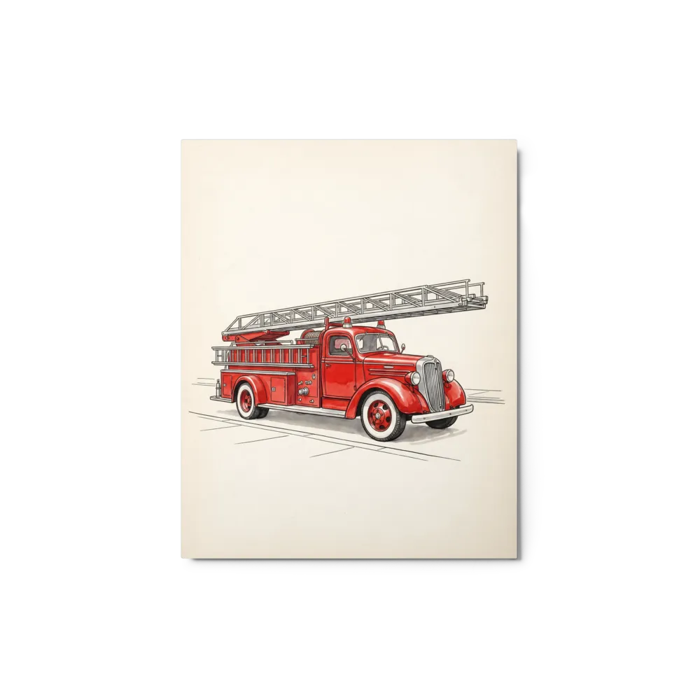 Vintage Fire Truck Illustration 
 Metal Print | 20″x 30″