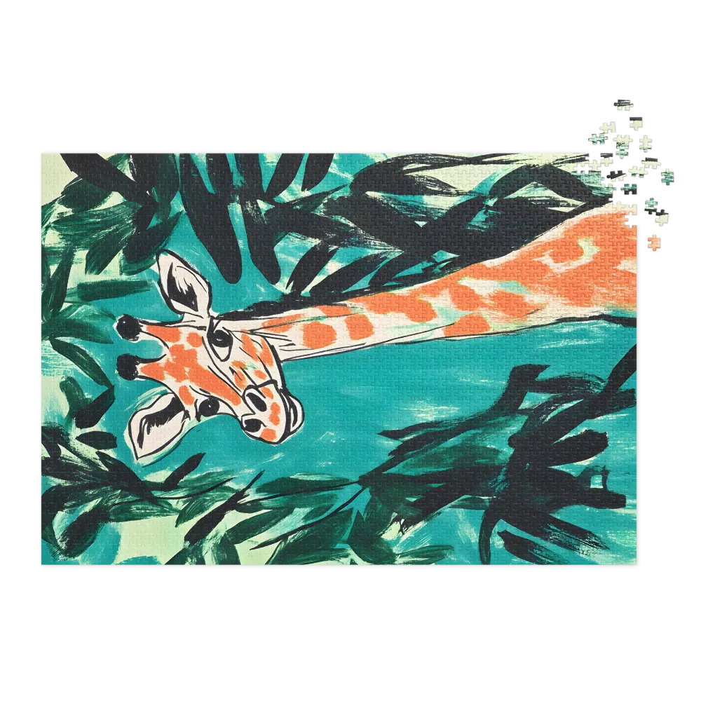 Pintura Girafa Tropical 
 Puzzle em caixa de metal